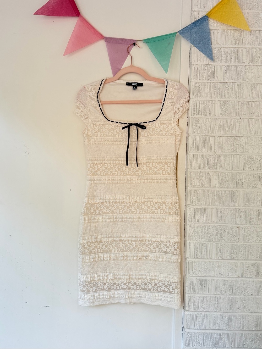 Steve Madden Cream Lace Midi Dress with Black Tie